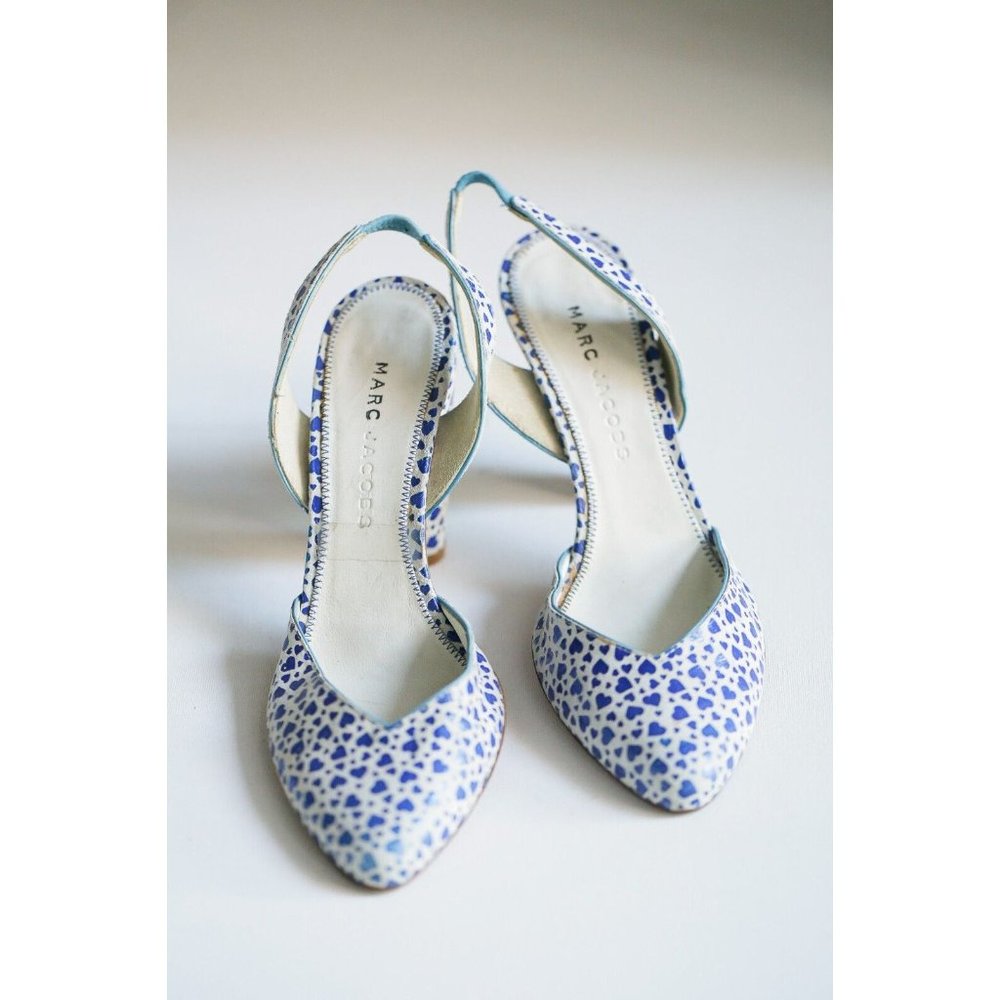 Marc Jacobs Blue Heart Print Slingback Heels 6M - Picture 5 of 10